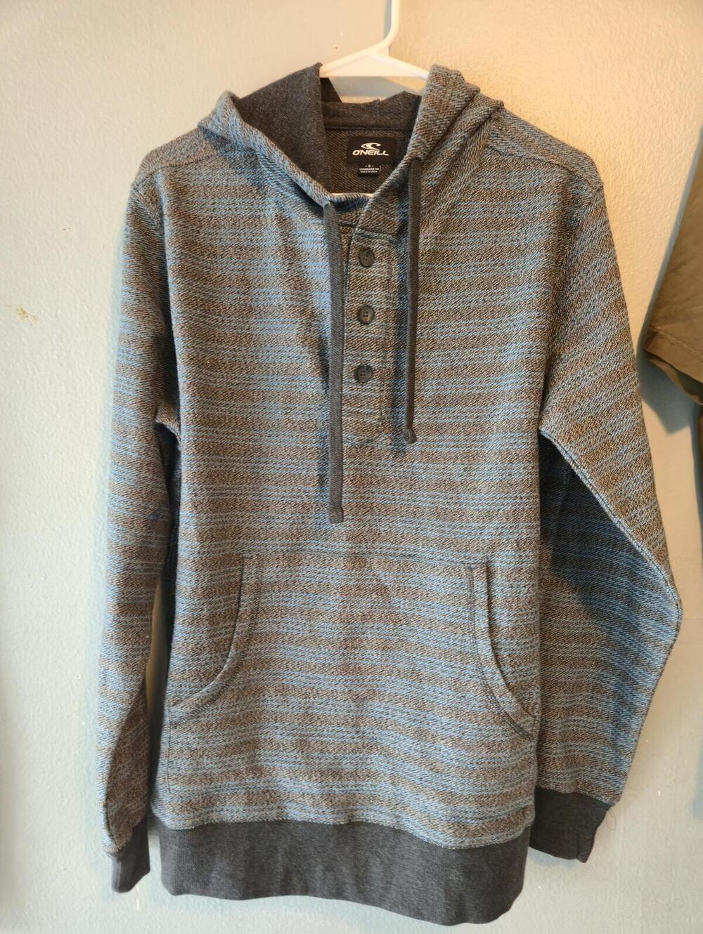 O'Neill Men's Gray Striped Hooded Pullover Sweatshirt Mens Size Small